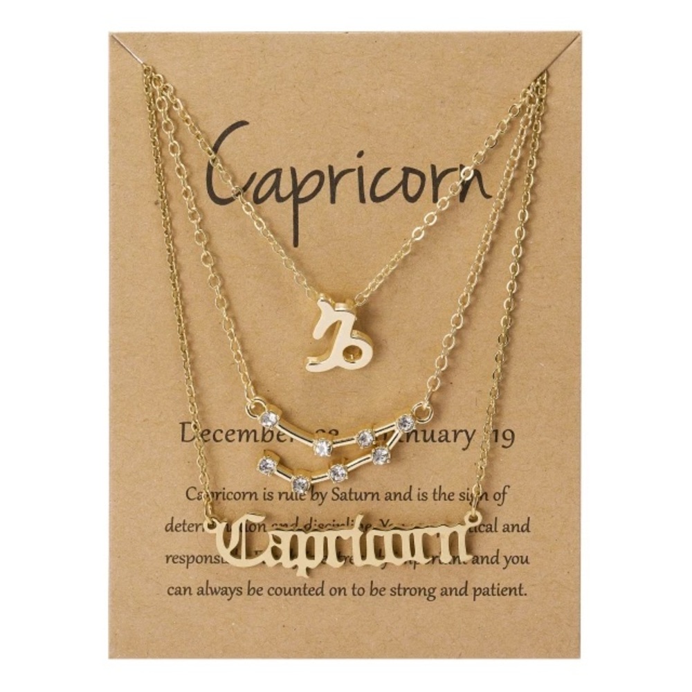 ♑️ Capricorn zodiac 3 piece gold plated necklaces